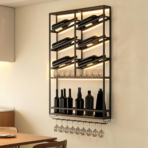 BRCYKRWY Portabottiglie da Parete Porta Bottiglie di Vino Per Bicchiere di Vino Mensole da Parete Galleggianti Estante Multi Funcional Para Vino Para Cocina Bar Comed