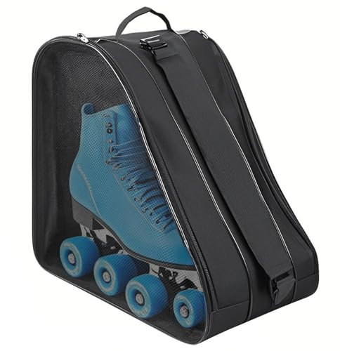 Mritrit Schlittschuhtasche Rollschuhe Tasche Inliner Kinder Eishockey Ice Skating Bag Skischuhtasche mit Verstellbar Trageriemen für Rollschuhe und Eislaufschuhe 38x25x36 cm (Schwarz)