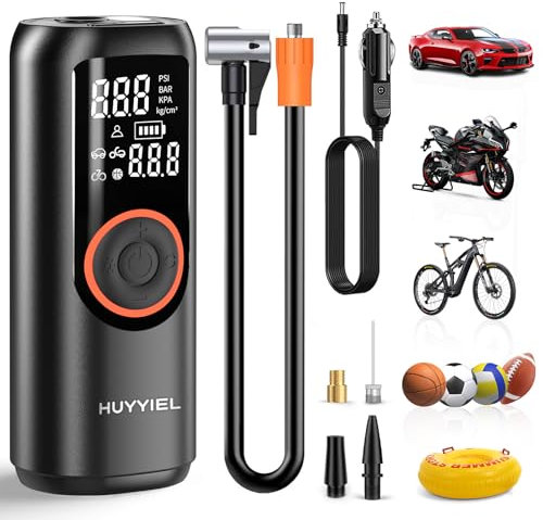 Elektrische Luftpumpe, 150PSI 3X Schnell Auto Akku Luftpumpe, Großem Akku Schnelles Mini Kompressor mit Großes LCD-Display Tragbarer Reifenfüller Luftkompressor mit LED Taschenlampe USB Powerbank