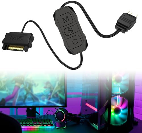 5V 3PIN ARGB Controller SATA Power Supply Built-in Light Modes 15-pin to 3-pin Extension Cord Argb Controller Cable for PC, DIY ARGB Bar Fans, Light Strips, Lighting Board, LED Male Connector (Black)