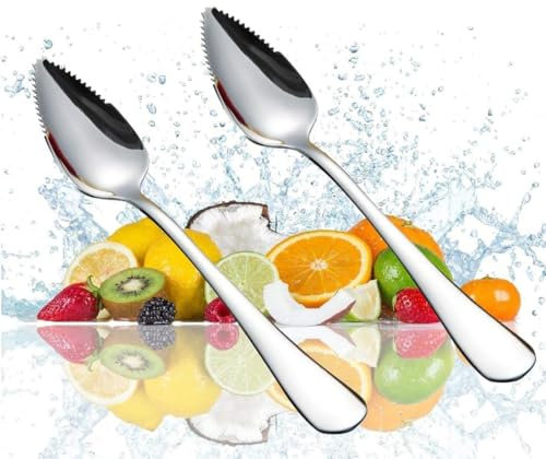 OUDQFCJ 2 PC Grapefruitlöffel, Kiwi Spoon, Mit Zacken, Kiwi, Grapefruitlöffel Edelstahl, Babynahrungsergänzung Fruchtlöffel, Dessertlöffel, Obstlöffel Mit Wellenschliff, Für Kiwi, 304 Edelstahl