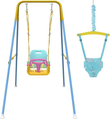 2 in 1 Babyschaukel & Baby Jumper, Schaukeln Set und Baby Türhopser für draußen und drinnen, einfach zu montieren und aufzubewahren