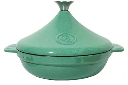 Tagine PotCast Iron Moroccan Tagine Pot Non Stick Enameled Casserole Tajine Pot, Cooking Pot, Oven Induction Safe with 2 Handles and Lid (Color : Green)