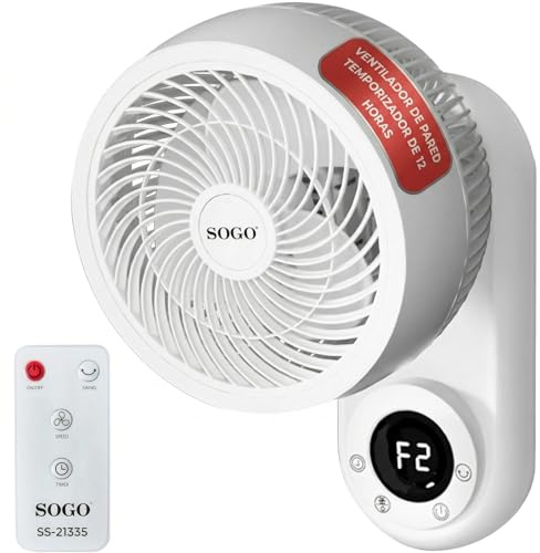 SOGO Ventilador de Pared Oscilante Silencioso con Mando y Temporizador 12H para Máximo Confort - Ventilador Potente con Circulación de Aire Tipo Vórtice - Ventilador de Pared Bajo Consumo