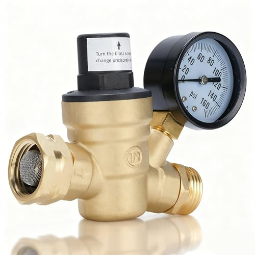 TICFOX RV Water Pressure Regulator Valve, 3/4 Inch Thread Brass Stainless Steel Water Pressure Reducer with Gauges for Campers, Trailers & RV Pipes