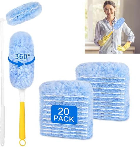 20 PCS Dust Magnet Disposable Dust 360° Dusting Kit Long Handle Short Handle for Household Cleaning Doors Windows Wardrobes Pendant Lights Ceiling Fan