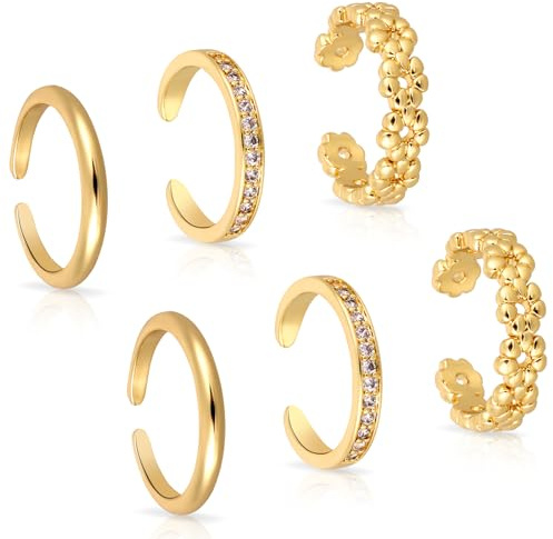 Mikovivi 6stk Gold Zehenringe für Damen, 3 Stile Offenes Verstellbares Zehenring-Set Blume Schlicht und Diamanten Elegantes Fußschmuck-Accessoire für die Strandparty im Sommer
