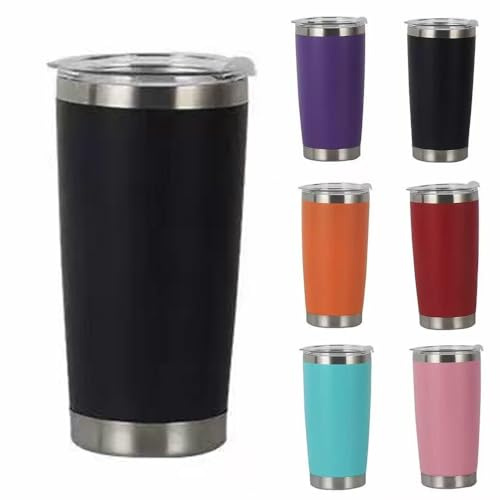Maideduo 20oz Travel Mug for Cold Drinks, 600ml Insulated Vacuum Tumbler with Straw and Lid, Double Walled Coffee Cup Travel Mug, Stainless Steel Wine Tumbler for Ice Coffee, Cocktail (Black)