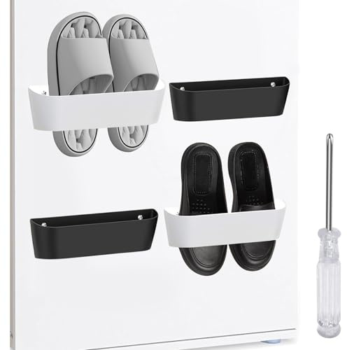 WHENZOO Wall Mounted Shoes Rack, 4pcs Motorhome Shoe Holder, Wall Shoe Rack Shoe Hooks Self Adhesive/Drilling 2Ways Installation Caravan Accessories Essentials Gadgets (2 White + 2 Black)