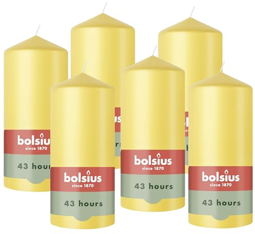 Bolsius – Essentials – vela de columna lisa – amarilla – 13 cm – Velas decorativas – Contiene cera vegetal natural – Sin aceite de palma