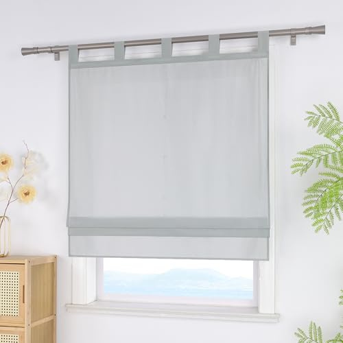 ESLIR Raffrollo mit Schlaufen Blickdicht Raffgardinen Uni Gardinen Küche Wohnzimmer Schlaufenrollo Bändchenrollo für Fenster ohne Bohren Grau BxH 120x140 cm 1 Stück