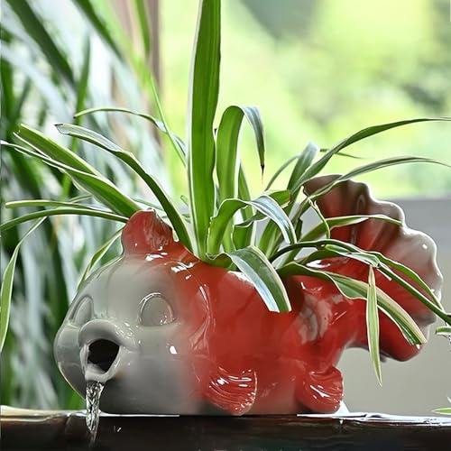 Jet d'eau pour Bassin, Sortie De Circulation De Fontaine, Ornements D’Eau Qui Coule en Pot En Céramique, Sujet Cracheur pour Donner Vie à Votre Bassin de Jardin(23*11.2*12.5cm/9*4.4*4.9in)