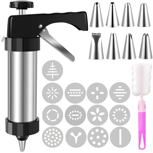 TUOYDJA Presse à Biscuit,Presse à Biscuits Presse à Biscuits en Acier Inoxydable, Pistolet à Biscuits décoratif, buse, Moule, extrudeuse, différentes Formes, Outils de Cuisine
