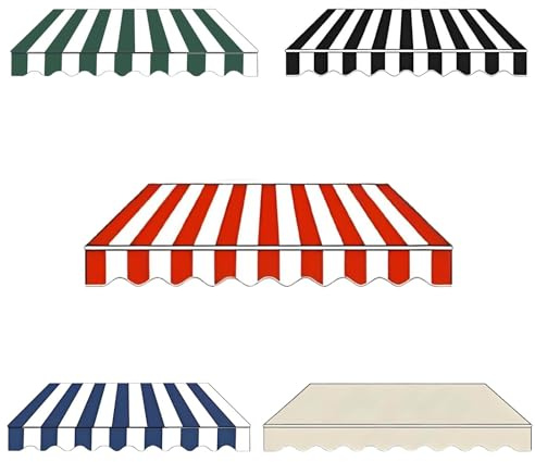 Außen Markisen Ersatzstoff Wasserdicht Markisenstoff Wechseln 200x150cm 300 x 200 m 400x200cm Sonnenschutz Markisentuch für Garten mit Volant(Red White,L200xW150cm)