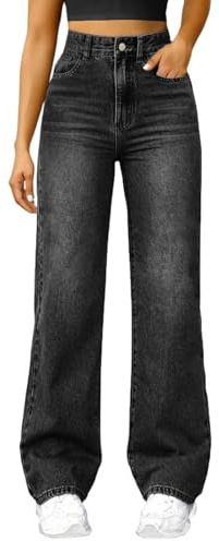 Generisch Damen Jeans Weites Bein High Waist Stretch Baggy Wide Leg Jeans Gothic Baggy Denim Hosen Hohe Taille Punk Lose Gerade Hosen und Mädchen Streetwear