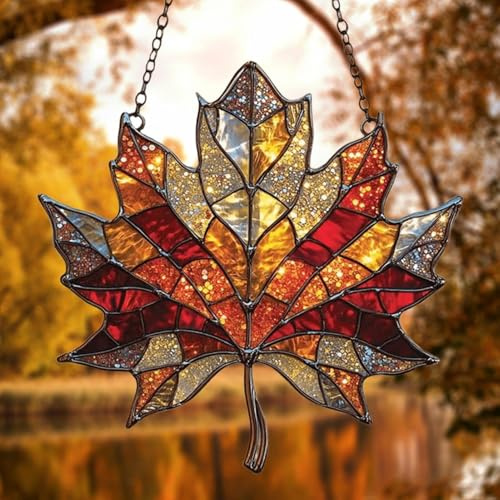 Ahornblatt Suncatcher, Acrylfleckglasfenster Hängen, Herbstdeko Anhänger Glass, Ahornblätter Sonnenfänger, Herbst Deko Aesthetic Outdoor Für Halloween Thanksgiving Weihnachtsfeier