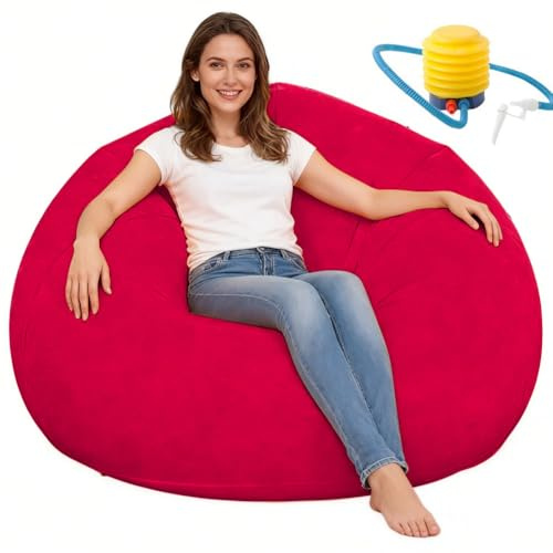 DASIAUTOEM Aufblasbarer Sitzsack, Aufblasbarer Sessel Sofa mit Luftpumpe, Gaming Sitzsack zum Zocken, Bean Bag Chair für Erwachsene Kinder, Beanbag für Wohnzimmer Kinderzimmer Indoor Outdoor(Rot)