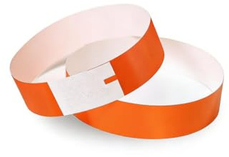 Rockreyoa 200 Stück Einlassbänder Papier, wasserdichte Eventarmbänder,Papierarmbänder mit Sicherheitsverschluß,Eintrittsbänder für Partys,Festivals,Konzerte,Clubs – einlassbändchen Orange