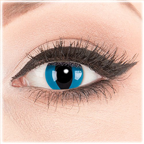 Farbige Kontaktlinsen zu Fasching Karneval Halloween 1 Paar Crazy Fun blaue 'Mystic Cat' mit Behälter in Topqualität von 'Glamlens' ohne Stärke