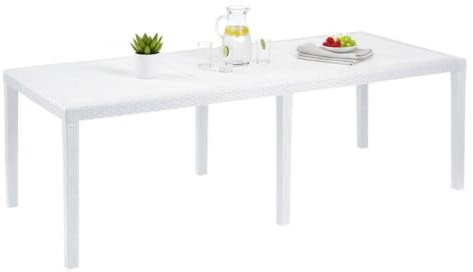 Dmora - Tavolo da esterno Roma, Ripiano rettangolare allungabile da pranzo, Tavolo da giardino estensibile effetto rattan, 100% Made in Italy, 150/220x90h72 cm, Bianco