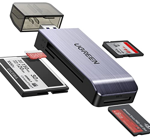 UGREEN Lector Tarjetas SD, USB 3.0 Lectura Simultánea 4 EN 1 Super Rápido 5Gbps para Tarjetas de Memoria, Ranura SD, Micro SD/TF, CF, MS, Plug and Play