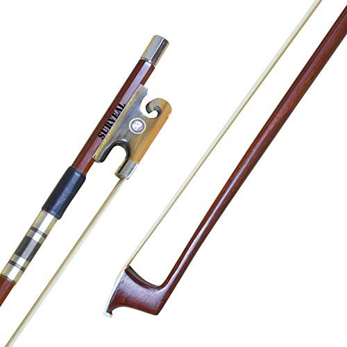SURVEAL Geigenbogen aus Brasilholz, geschnitzt, Ochsenhorn-Frosch mit bestem Mongolei-Pferdeschwanz und bestem elastischen Arco de Violino Größe 4/4 (4/4)