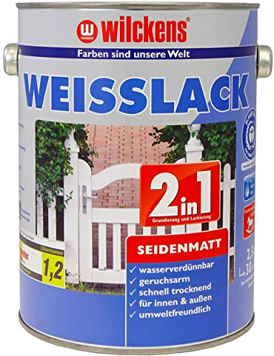 Dynamic24 2in1 Weisslack seidenmatt Grundierung Lack 2,5L Holzlack Metalllack Lackierung Weißlack für innen und außen, schnelltrocknend, Holz, Mauerwerk, Beton, Zink geeignet