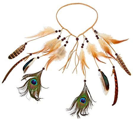 W WIDMANN MILANO Party Fashion - Indianer Stirnband | Braunes Stirnband mit Federn für Karneval und Wilder Westen Mottopartys
