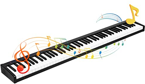 GOPLUS 88 Tasten Elektronische Klavier, Digital-Piano Setinkl. Tragetasche und Schultergurt, mit Bluetooth Transponierfunktion Tremolo Einstellbare Tastaturstärke, für Anfänger/Erwachsene