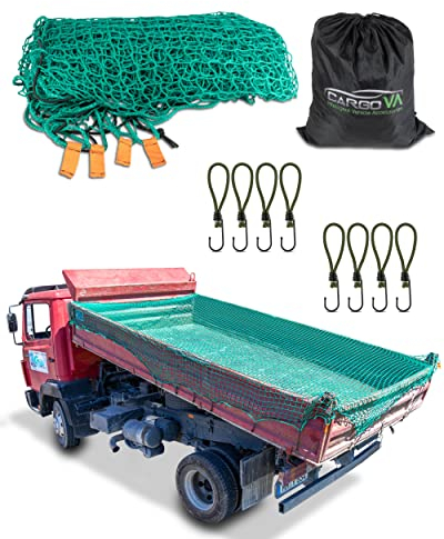 CargoVA® Intelligentes Anhängernetz 3x4M [DEKRA Geprüft] - Hängernetz mit Gummiseil, Eckenmarkierung, Beutel und Haken - zur perfekten Ladungssicherung
