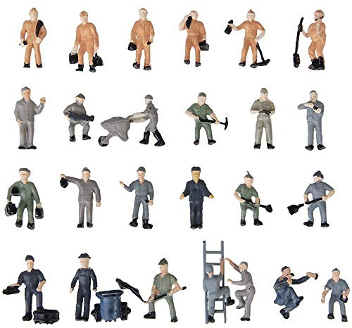 POFET 25pcs 1:87 Figure Dipinte Figure Miniature di Ferrovieri con Secchio e Scala, Personaggi in Miniatura Modello Operaio Figurine