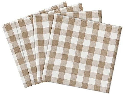 Achim Home Decor Buffalo Karo-Servietten, 4 Stück, Taupe – 43,2 x 43,2 cm – Premium-Qualität Karierte Stoffservietten sind langlebig, knitterfrei, schmutzabweisend und maschinenwaschbar