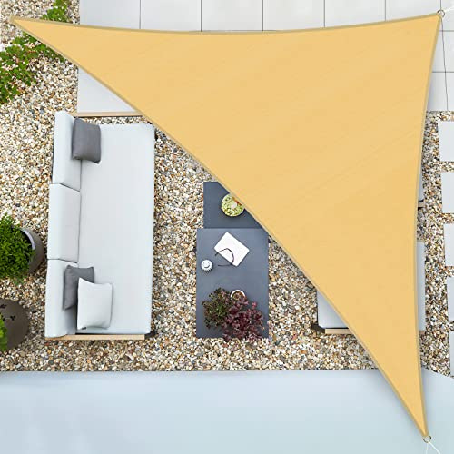 Duerer Sonnensegel Dreieckig Sonnenschutz Garten 5 x 5 x 5M, 95% UV-Blockierung, 185GSM Dichte Cool halten für den Balkon, Patio, Pergola, Hinterhof, Außenanlage-Sand Farbe