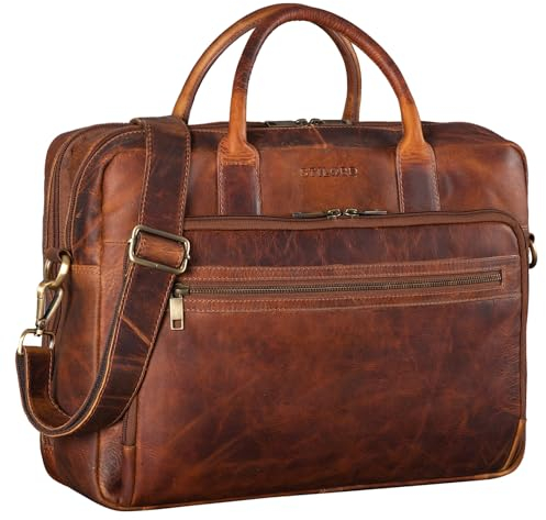 STILORD 'Dawson' Leder Aktentasche Umhängetasche mit Laptopfach 15,6 Zoll Vintage Bürotasche DIN A4 Notebooktasche Business Akten Tasche aus Echtem Leder Damen & Herren, Farbe:prestige - braun