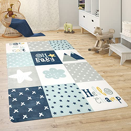 Paco Home Tapis Chambre Enfant Tapis De Jeux Tapis Bébé Animaux Arc-en-Ciel Coeur, Dimension:120x160 cm, Couleur:Bleu