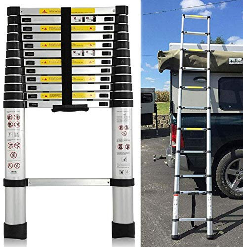 12,5 FT - Scala di prolunga pieghevole telescopica in alluminio, con meccanismo di bloccaggio a molla