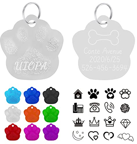 Uiopa 2 Stück Hundemarke mit Gravur, Pfote Hundemarke Personalisiert Namensschild Hund Adressanhänger Katze, Anhänger Hundehalsband Hundeanhänger für Kleine und Mittelgroße Hunde und Katzen (Silber)