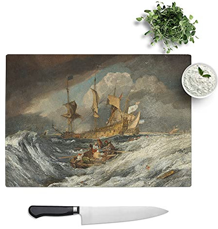 Boats Carrying Out Anchors by Joseph Mallord William Turner - Textured Chopping Board - Worktop Saver - Cutting Board - Heat Resistant, Shatterproof and Hygenic - 39 x 28.5 cm