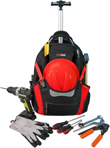 MELOTOUGH Werkzeugtasche mit Rollen, robuster Werkzeugrucksack mit Rollen, Werkzeug-Organizer für Elektriker, Tischler, HVAC, Schweißer (rot)