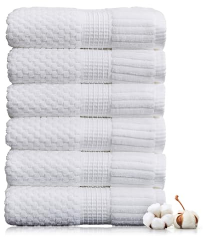 NY Loft 100% Cotton Hand Towel 6 Pack | Super Soft & Absorbent Quick-Dry Hand Towels 16 x 28 |Textured and Durable Cotton | Trinity Collection (6 Pack Hand Towel, Bright White)