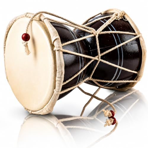 Handgemachtes Holz & Leder Klassischer indischer Volk Dumroo Damroo Damaru Handtrommel Set Percussion Dekorative Sammlungsmusik-Weltmusikinstrumente (Brown)