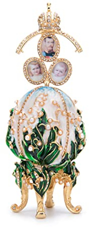 QIFU Vintage Lily of The Valley Easter Egg Style Enameled Collectible Figurine with Pearl and Rhinestone, Unique Gift for Home Decor