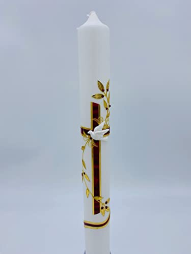 Taufkerze Kommunionkerze Rot/Gold inkl. Beschriftung / Personalisierung / Kommunion / Taufe / Handarbeit C102-BOZ