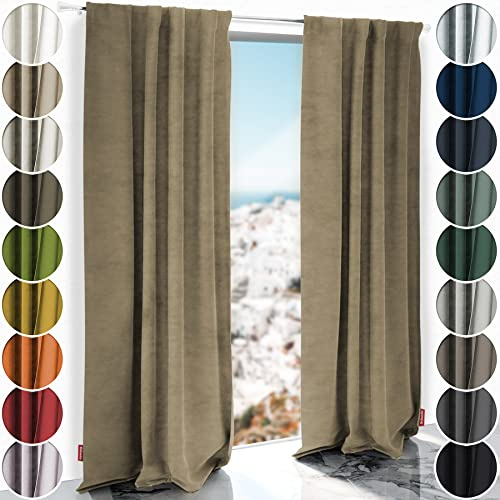 Schuette® Verdunkelungs-Vorhang Gardine mit Tunnelband ● Millenium Velvet: Brown Teddy (Beige) ● 230x135cm Höhe x Breite (1 Stück) ● Knitterfrei Pflegeleicht Thermo Blickdicht & stark Abdunkelnd