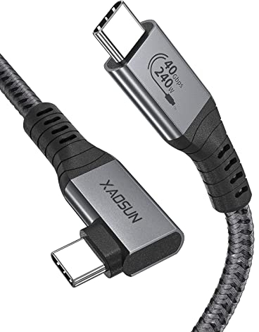 XAOSUN 240W USB4 mit Thunderbolt 4 Kabel 1M/3.3FT, 40Gbps PD3.1 Zertifiziert USB C Kabel 90 Grad,8K@ 60Hz 4K@120Hz HDR Video Kabel für MacBook Pro, iPad,iPhone 17/16/15 Pro Max, Laptop, Monitor,PC