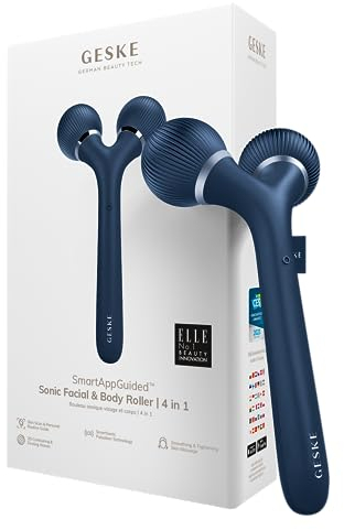 GESKE | Rouleau sonique visage et corps SmartAppGuided™ | 4 in 1 | Derma Roller | Appareil visage et corps | Rouleau facial professionnel | Raffermit et redessine corps et visage