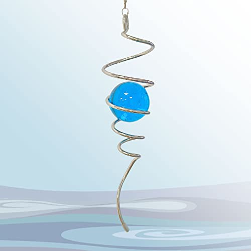 Aoedelyart Gazing Ball Spirale Dekoratives Windspiel Sonnenfänger 27,9 cm Schwanz und 5,1 cm Glaskugel Innen- und Außenbereich Gartendekoration – 33 cm Höhe (blau)