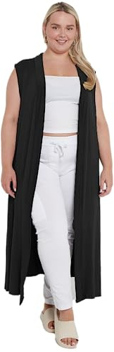 eyes Womens Ladies Sleeveless Maxi Long Length Boyfriend Women Cardigan Collared Top Floaty Duster Jacket Coat Blazer Stretchy Plus Size Cardigans Waistcoat UK 8-22
