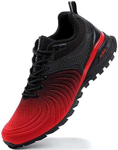 Kricely Traillaufschuhe Herren Laufschuhe Straßenlaufschuhe Sneaker Leicht Wanderschuhe Fitnessschuhe Trekkingschuhe(Schwarz Rot 44)