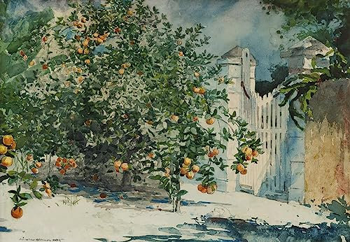 Leinwandbilder Bild Kunst Leinwand Malerei Ölgemälde Orangenbäume und Tor von Winslow Homer für Wanddekoration 60x90cm